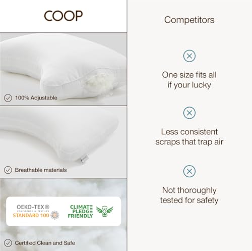 Image of Coop Home Goods Essence Crescent Down Alternative Pillow Set of 2, King Size, Adjustable, Plush & Breathable Pillow, Luxury Hotel Pillow for Side and Back Sleepers, Oeko-TEX Standard 100