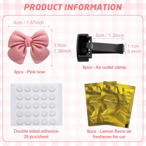 Image of 8PCS Pink Bow Car Air Freshener Vent Clip, Coquette Bow Cars Scent Air Fresheners Vent Clips Decoration, Cute Automotive Interior Accessories for Women Girl