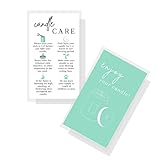 Tarjeta de instrucciones para el cuidado de velas hechas a mano, color blanco y verde azulado