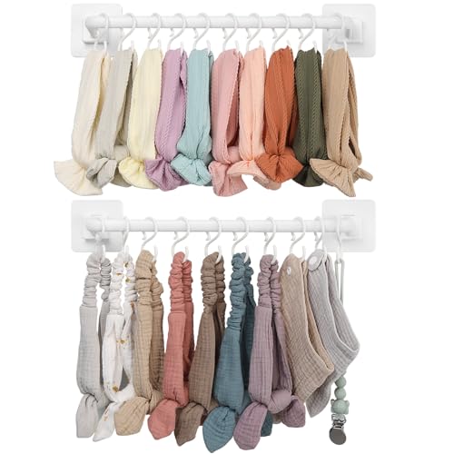 Image of POVETIRE Headband Holder, Hanging Baby Headband Organizer Storage,Head Bands Hair Accessories Display Pacifier Clip Holder Baby Bibs Wall Decor for Nursery Newborn Infant Girls Room, White