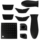 ACETOP 9 Pcs Cast Iron Skillet Handle Covers Silicone Pot Holder Handle, Pan Scrapers, Trivet...
