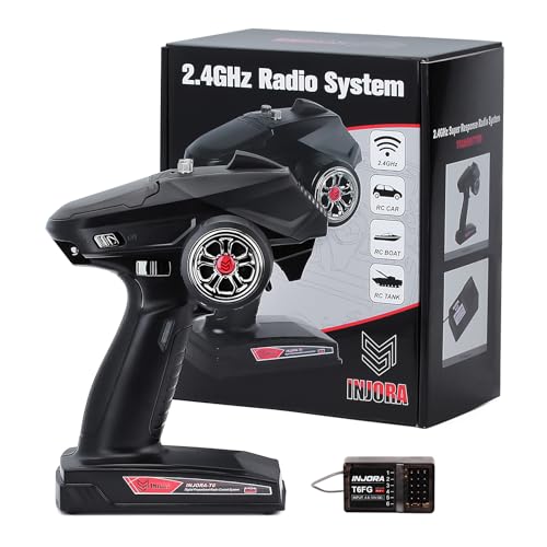 INJORA RC Transmitter 2.4GHz 6CH Controler and Receiver with Gyro Remote Inside Receiver for 1/8 1/10 RC Car Boat Tanks Crawler TRX4 SCX10 Upgrade Parts