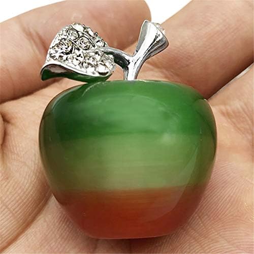 faovramulet Multicolor Cat's Eye Carved Appple Figurine Sculpture Statue Healing Crystal Home Ornament Decoration 1.3" Tall