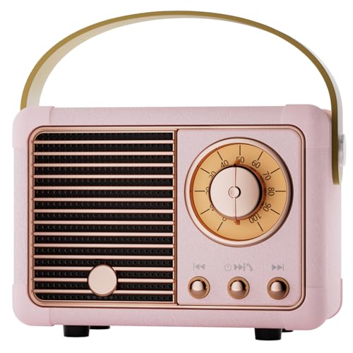 Caulikine Retro Bluetooth Speaker Portable Girls Birthday Presents Wireless Speaker Vintage for Women Her Girls Teenage Gifts Room Decor Portable for Travel Indoor&Outdoor (Pink)