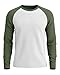 Baggyfly Men's Long Sleeve Thermal Waffle Shirts Crew Neck Raglan Baseball T-Shirts Color Block Pullover Undershirts(Army Green/White,X-Large)