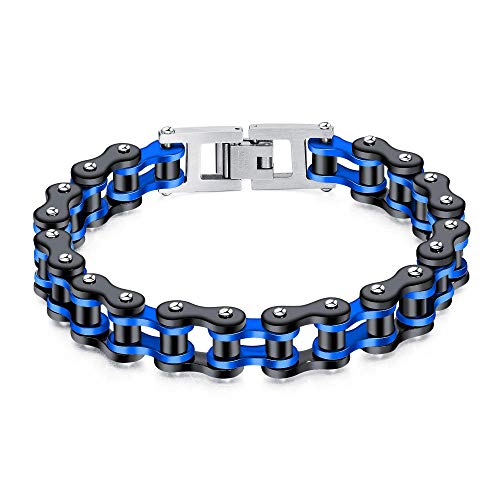 Dunplay Bike Chain Bracelet Link Stainless Steel Masculine Polished Heavy Sturdy Mens Motorcycle Bracelets 8.6 Inch Punk Cool Bicycle with Buckle Clasp Personalized Locomotive Chain