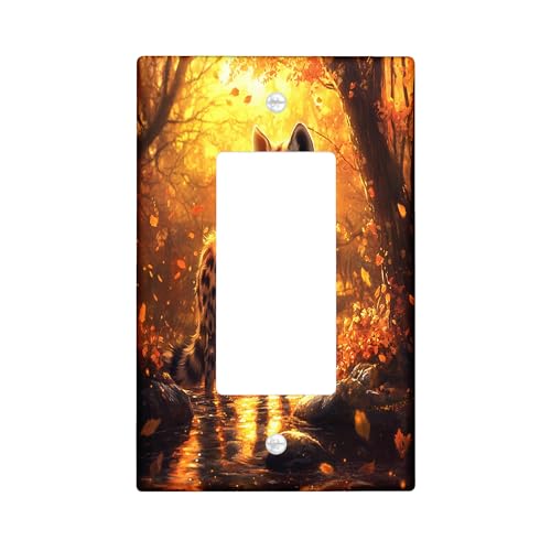 Placa de pared decorativa para interruptor de luz de hiena salvaje otoñal, 1 banda, balancín individual, escena de hojas de bosque otoñal, placa frontal eléctrica para cocina, baño, decoración de