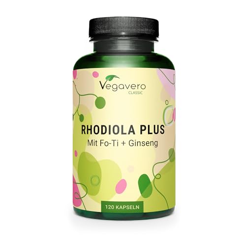 Rhodiola Rosea PLUS Vegavero® | Con Ginseng Siberiano + Fo Ti (He Shou Wu) | Nootrópicos, Memoria, Concentración | Sin Aditivos | 120 Cápsulas | Vegano