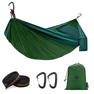 Camping Hammock with Straps Double Tree Hammock Dual Layer for Sleeping pad and Integrated Pillowcase with Adjustable Straps Green