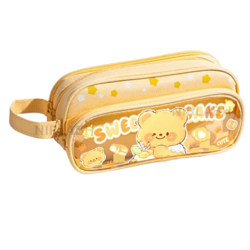 Image of WORSHIPER Super Cute Cartoon Girl Three Layers Pencil Pouch with Large Capacity Cartoon Pattern Pencil Case, Best Kids Stationery Organizer (Sweet Cake)