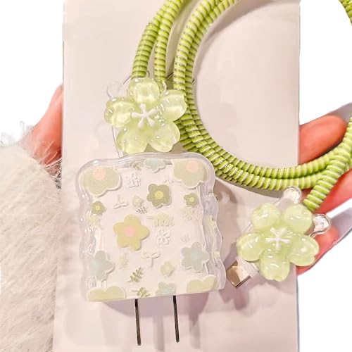 Funda de cargador USB-C que evita roturas de cables de iPhone 15 16 17 con diseño floral