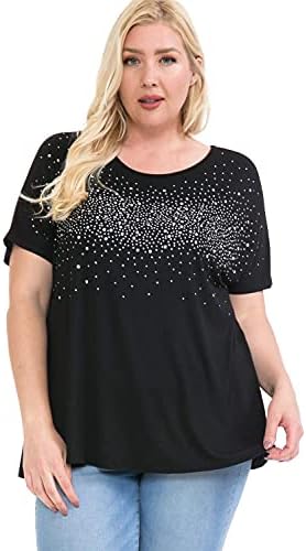 Plus U Studded Short Sleeve Swing Top (2X Black Studded)