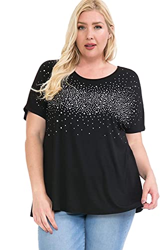 LEEBE Donna Taglie Forti - Camicetta Manica Corta Dolman con Borchie (Small-5XL) (S, Nero)