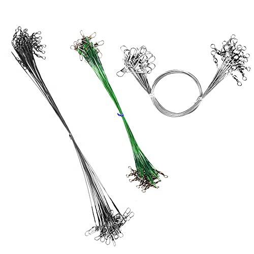 VCRANONR 60 PCS Bas de Ligne Brochet en Acier Inoxydable 30cm Bas de Ligne Carpe Antirouille Antiocclusal Bas de Ligne Carnassier Anticorrosion pour Canne à Pêche Appâts Pêche - Noir Argent Vert Cover