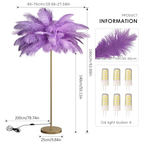 Lámpara de pie plumas avestruz para sala de estar acogedora 6