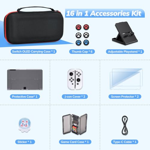 image for Younik Switch OLED Accessories Bundle, 16 in 1 Accessories Kit Include