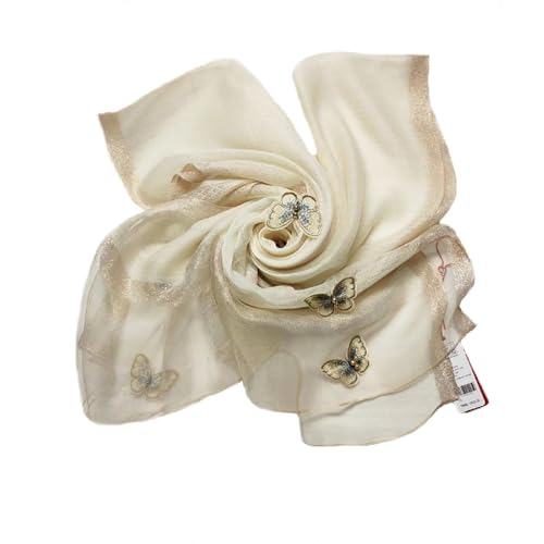 Women Mulberry Silk Scarf Lightweight Scarves Embroidered Butterfly Shawls and Wraps for Evening Dresses