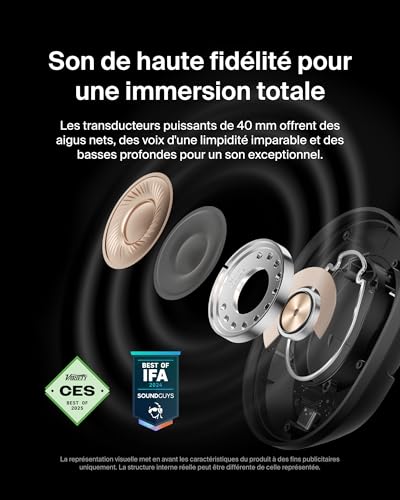 Belkin SoundForm Isolate Casque Bluetooth sans Fil avec ANC Hybride (Casque Audio à réduction de Bruit, 60 h de Lecture, Basses Profondes, Oreillettes CloudCushion, Utilisation en déplacement) - Noir