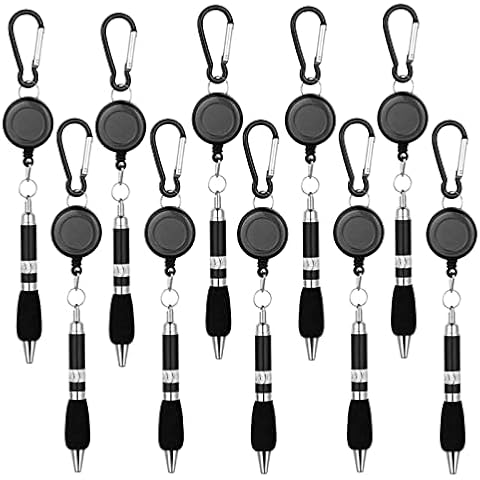 Eshylala 10 Pack Black Carabiner Pens Ballpoint Pen on Keychain Retractable Badge Reel Ballpoint Pen Pull Clip Pen Belt Clip Ballpoint Pen for Nurses, Students, Teachers, Worker Cover