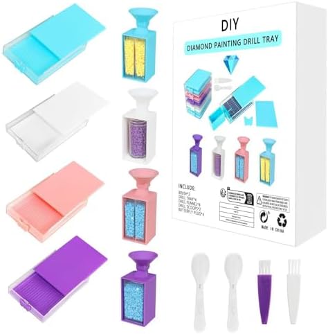 Diamond Art Painting Trays Organizer with Lid, Diamond Art Accessories Trays with Brush & Spoon, Rhinestone Tray Sorter for DIY Art Craft Supplies (Colorful-Set-funnels)