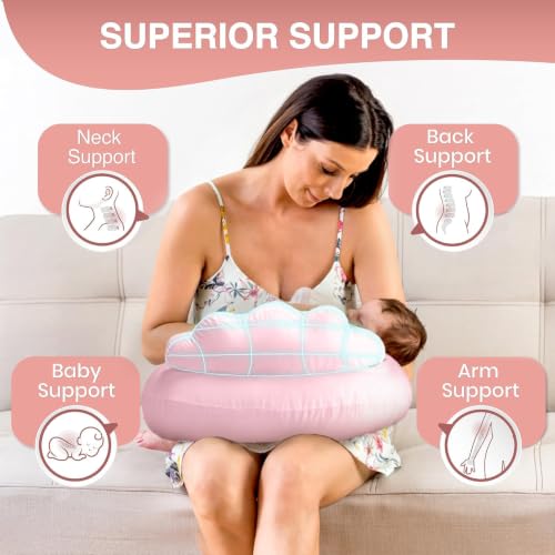 Image of PILLANI Nursing Pillow, Breastfeeding Pillows for Enhanced Safety & Comfort for Mom & Baby, Removable Cotton Cover, Adjustable Waist Strap, Breastfeeding Essentials, Baby Registry Search