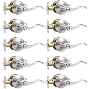 Mengico 10 Pack Privacy Lever, Brushed Nickel Interior Door Handle, Bedroom