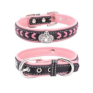 haoyueer Braided Soft Padded Genuine Leather Dog Collar, Rhinestone Crown & Stylish Braided Dog Collar, Fits Small Medium Large Breeds (S, Pink)