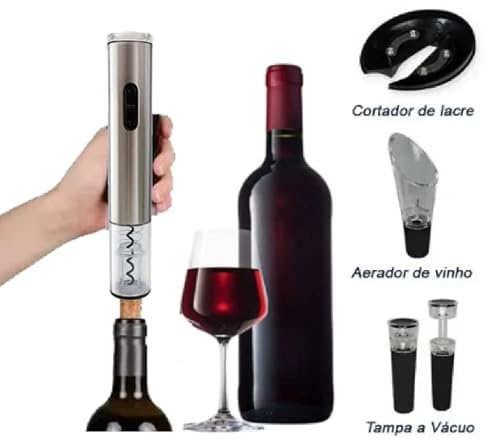 Kit Abridor Garrafas De Vinho Elétrico Saca Rolha Automático