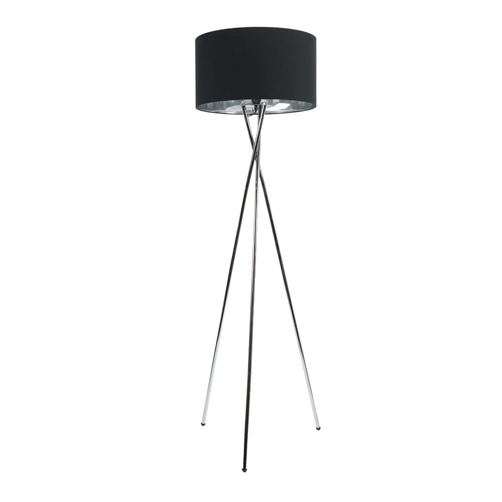 ValueLights | Camden Tripod Floor Lamp Chrome with Black & Chrome Inner Shade | Floor Lamps, Home Décor & Improvement Essential