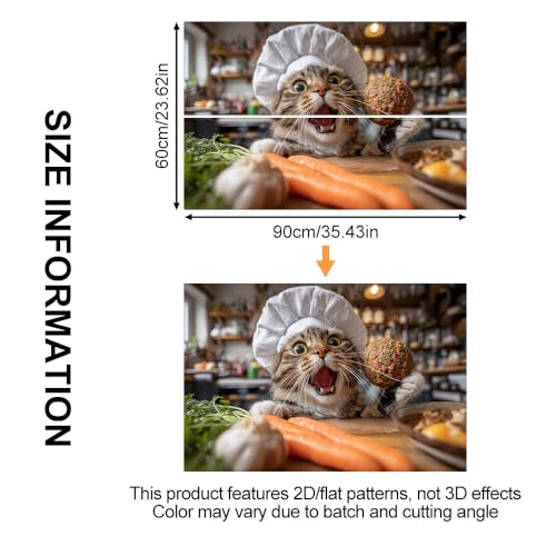 Image of Funny Chef Cat Kitchen Backsplash Peel and Stick, 35.4x23.6 in