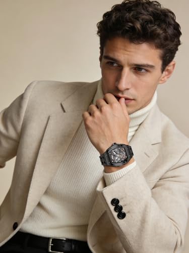 Image of TSAR BOMBA Mens Luxury Watch Automatic Watches for Men 50M Waterproof Japanese Mechanical Movement Tonneau Stainless Steel Case Sapphire Glass Big Face Cool Unique Fashion Gift Men