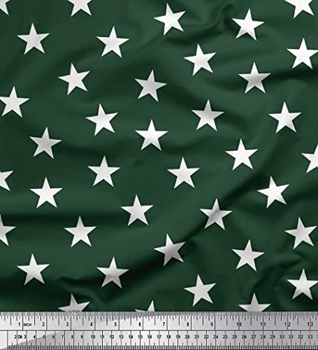 Image of Soimoi Green Cotton Canvas Fabric Stars Star Print Sewing Fabric BTY 58 Inch Wide