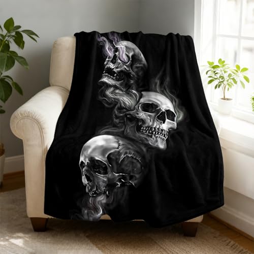 Black Skull Fleece Throw Blanket 50 x 60 inches for Couch Sofa Bed,Super Soft Cozy Plush Microfiber Flannel Blanket Lightweight for Women, Men and Kids