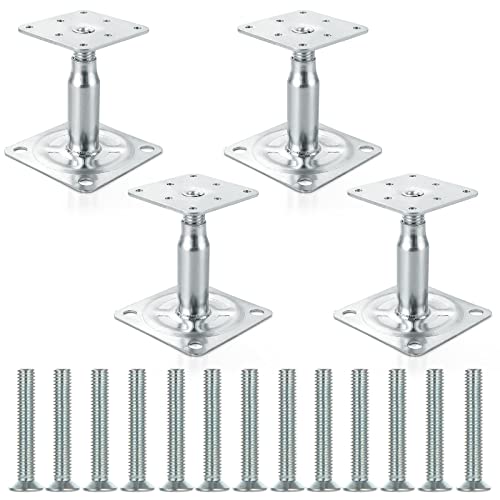 4PCS 100-150mm Galvanised Adjustable Elevated Post Base Support, Heavy Duty Roof Support for Building