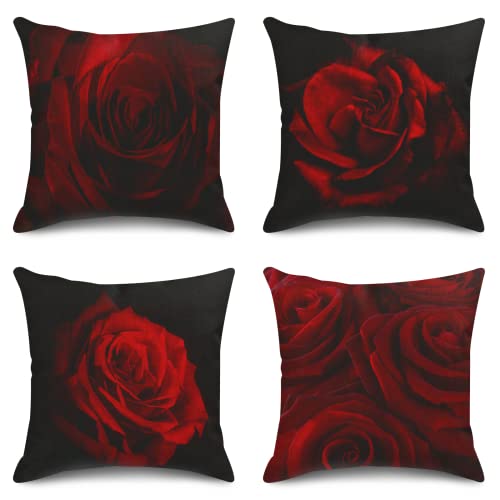 Sanwarm Linen Throw Pillow Covers Set of 4, 20 x 20 Inch, Rose Bloom by Sanwarm - Used condition - US$15.75
