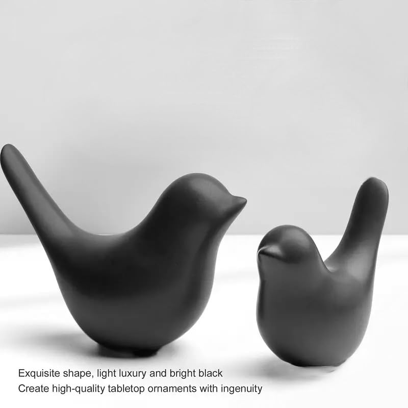 Image of Ceramic Birds Figurines Ceramic Blessing Birds Figurine Home Decorations Accessories Black Matte (Set of 2)