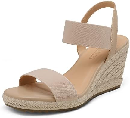 DREAM PAIRS Womens Open Toe Espadrilles Dressy Platform Sandals Slip on Elastic Ankle Strap Wedges Sandals SDPW222W Nude Size 6.5