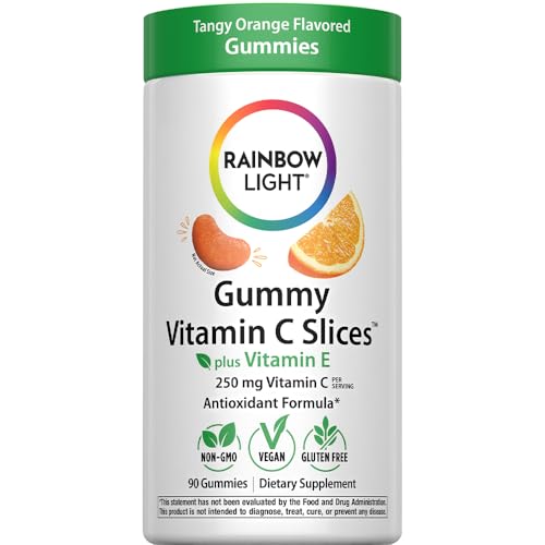 Rainbow Light Vitamin C Gummies with Vitamin E | 90 Count | Supports Immune & Antioxidant Health for Adults & Kids | Tangy Orange Flavor