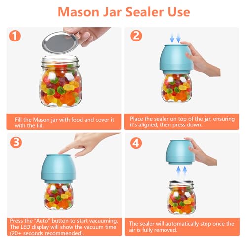 Image of FUTUREZEN Electric Mason Jar Vacuum Sealer for Regular and Wide Mouth, Blue | automatic vacuum sealing, food preservation, bottle opener, USB-C cable, jar lids