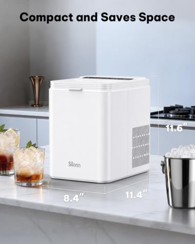 Image of Silonn Ice Maker Countertop, 8 Ice Cubes in 6 Mins, 26.5 lbs /24H, 2 Bullet Ice Sizes, Self-Cleaning Bullet Ice Maker, Portable Ice Machine for Kitchen, Party, Office, and RV Camping