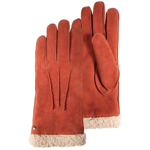 Isotoner Gants femme en cuir de chèvre velours, doublés en imitation fourrure, 8=L, mandarine