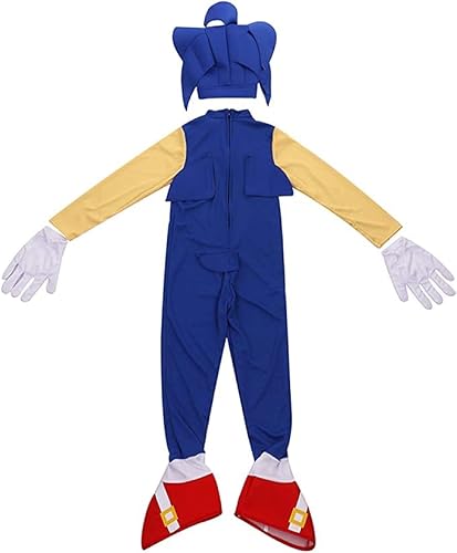 Apexex Kids Sonic Pretend Play Costumes Cartoon Hedgehog Jumpsuit Bodysuit With Gloves And Headpiece (M(Height:45"-51")) #TOP2