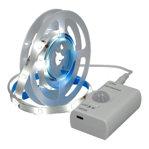 Jandei - Striscia Luminosa LED 1 Metro, Sensore di Movimento, Ricaricabile USB, Fissaggio Facile con Magnete e Autoadesiva, Senza Spina. Luce Notturna Armadio, Cassetto, Corridoio, Scala (Luce Fredda)