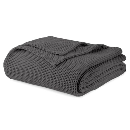 Image of 100% Organic Cotton Blanket - Soft Breathable Cotton Waffle Blanket Twin Size for All Seasons - Luxury 320GSM Cozy Warm Lightweight 100% Cotton Fairtrade Certified (60x90, Gray)