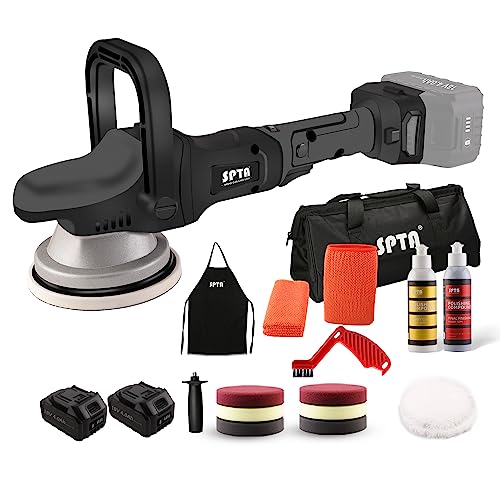 Polisseuse Voiture, Polisseuse Orbitale, Machine à polir, SPTA 18V Polisseuse, 125mm et 150mm Polisseuse Excentrique 160-480 r/min, 2 Pièces 4.0Ah La...