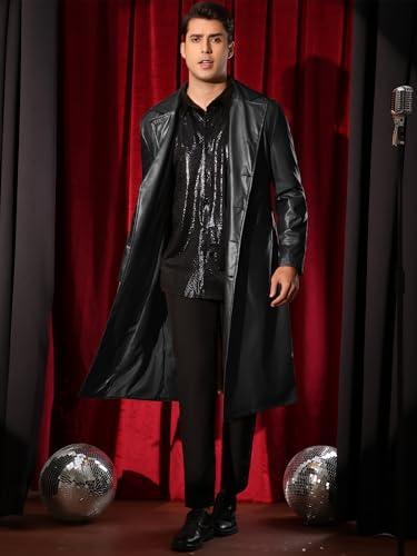 Lars Amadeus Faux Leather Overcoats for Men's Classic Fit Full Length Trench Coat PU Long Coat2