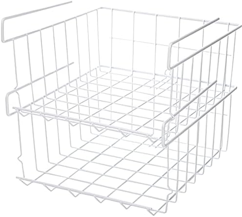 Tebery 4 Pack White Under Shelf Baskets Wire Storage Basket, Stackable Hanging Basket for Kitchen Pantry Desk Bookshelf - 11 3/4 "(L)x 11"(W) x 5 1/8"(H)