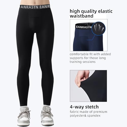 3 Pack Boys' Youth Compression Leggings Pants Tights Athletic Base Layer for Running Hockey Basketball2