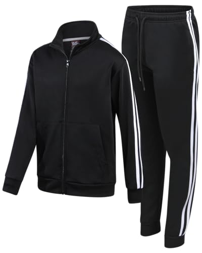Quad Seven Boys' Tricot Jogger Set - 2 Piece Active Performance Zip-Up Tracksuit Set (Size 4-18), Size 8-10, White/Black