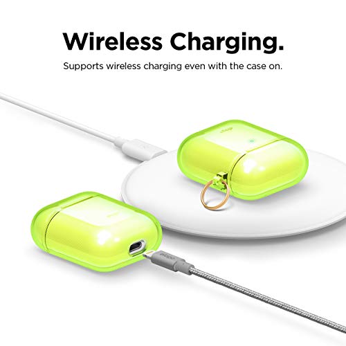 Image of elago Clear Airpods Case with Keychain Designed for Apple Airpods 1 & 2 (Neon Yellow)